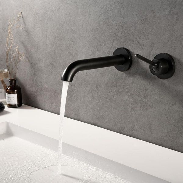 

bathroom basin faucets wall mounted black matte single handle in-wall basin faucets 2 holes & cold sink mixer taps torneiras