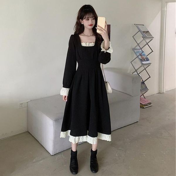 

lolita dress soft sister wind square neck lace long dress plus size 4xl female autumn new kawaii cosplay op princess dresses1, Black;gray