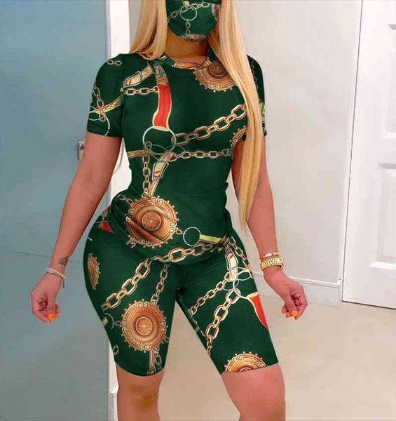 

women england style set chain print clothing fitness o-neck sport suit women short sleeve two pieces set, Gray