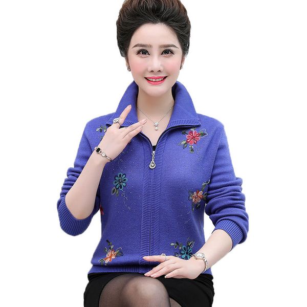 

middle-aged and elderly cardigan sweaters winter plus size with zipper wool women's sweater r90 1ctr, White;black