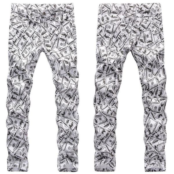 

men hip hop printed jeans autumn slim fit jeans pants male fashion party club slim fit trousers, Blue