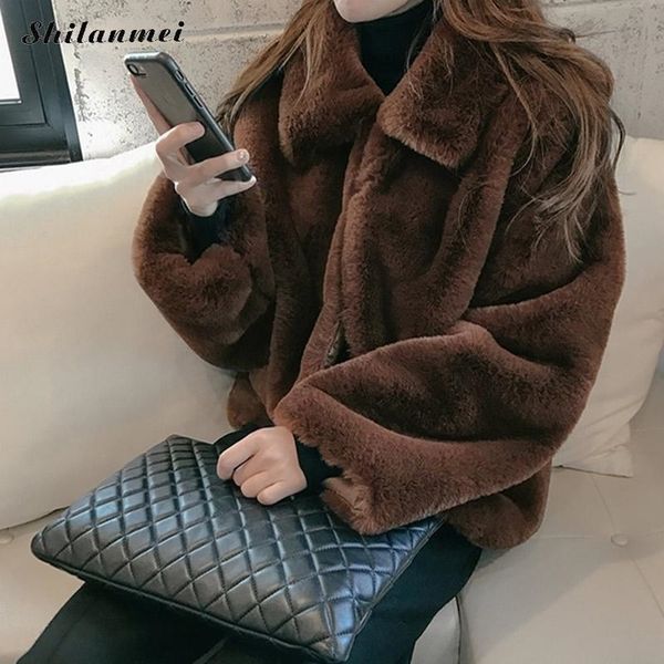 

plus size harajuku faux fur coat women fashion solid green cropped fur jacket furry winter coat high street thick ladies outwear 201110, Black