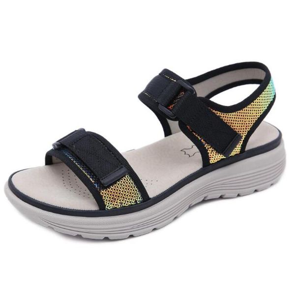 

sandals summer women wedges non-slip beach shoes open toe breathable sport female casual fashion sequins women's zy525, Black