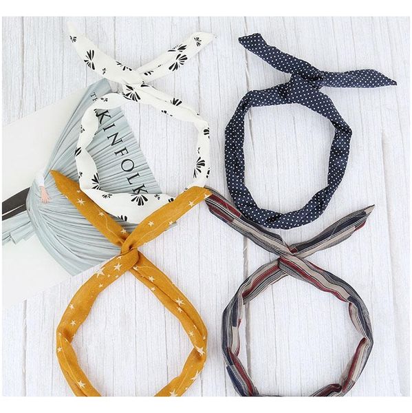 

women girls iron wire printed cloth hair band diy colorful bow headband home wash face hairband rabbit ear wrapped he wmtknf pets2010