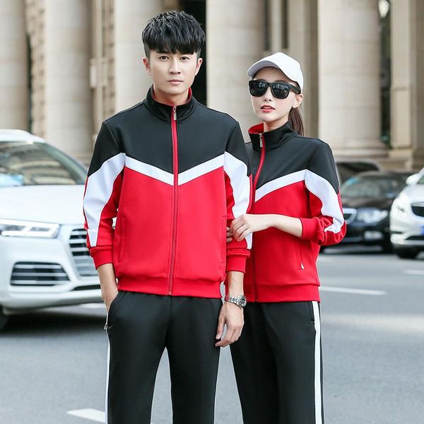 

women men tracksuit sportswear spring autumn loose jacket running jogging outfit fitness leisure set sport suit sweatshirt+pant, Black;blue