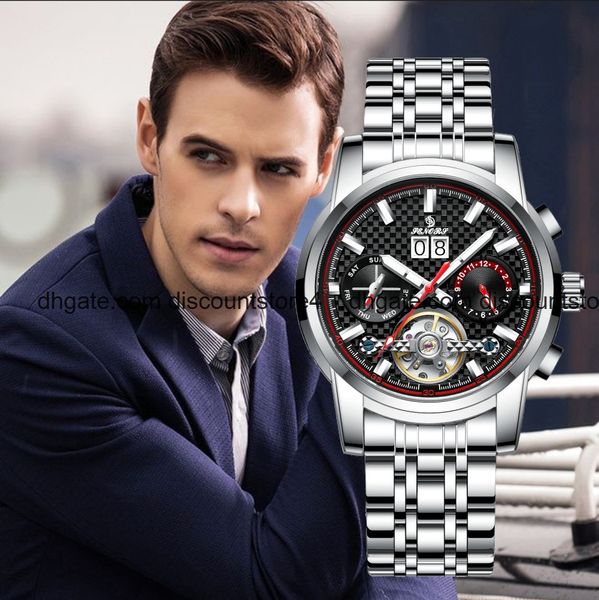 

senors new sn166 automatic mechanical tuofei men's watch fashion high end business watch, Slivery;brown