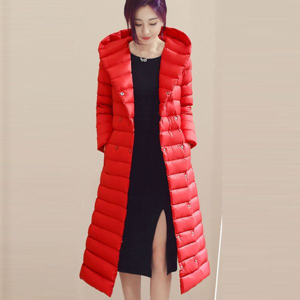 

women slim light thin down jackets long casual hooded 90% white duck down coats autumn winter female outwears yp2044, Black