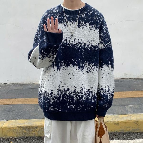 

winter gradient sweater men's warmth fashion casual retro knitted pullover men wild loose korean sweaters mens clothes s-2xl1, White;black