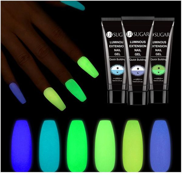 

ur sugar 15ml luminous poly uv gel nails glow in the dark jelly builder soak off uv finger extension gel po sqcoao, Black