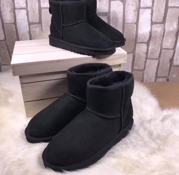 

classic design 5854 women short snow boots keep warm boot sheepskin cowskin genuine leather plush boots with dustbag card beautiful lovers g, Black