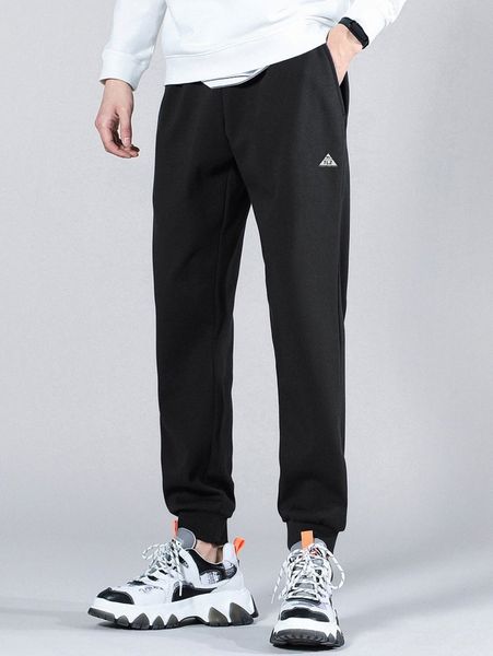 

men letter & geo print drawstring waist thermal sweatpants v35a#, Black