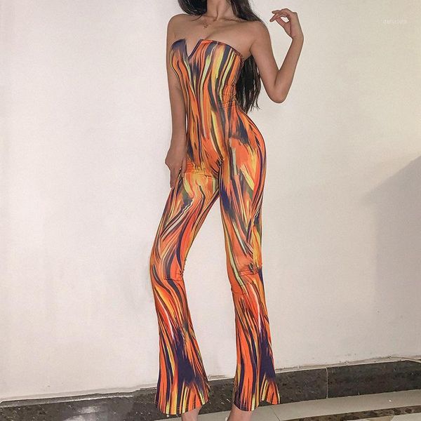 

2020 new arrivals women summer style strapless backless print jumpsuit solid high street rompers1, Black;white
