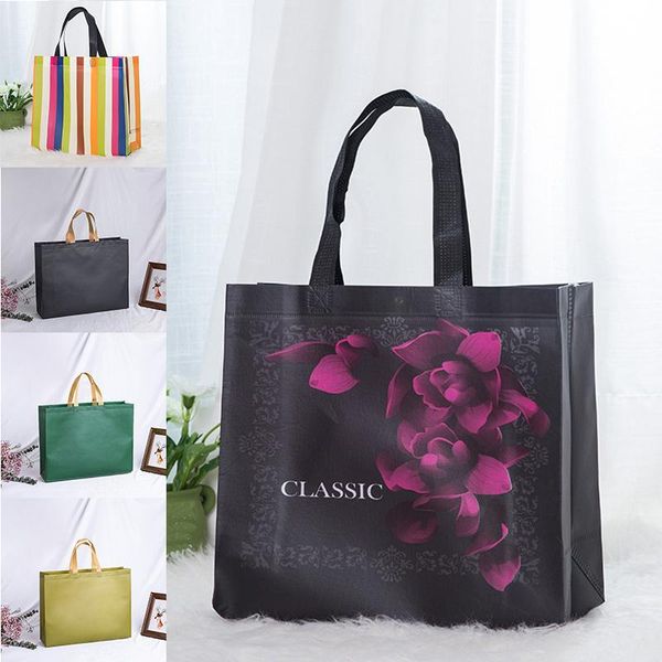 

storage bags simple design foldable non-woven fabric shopping bag reusable tote pouch women travel handbag diy customized