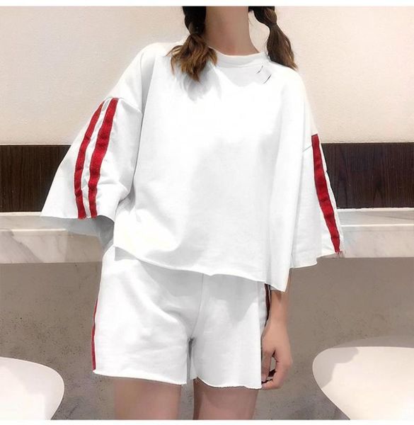 

conjunto sport summer white two piece shorts set matching sets tracksuit girl chandal sweatsuit cute outfits women fashion 20201