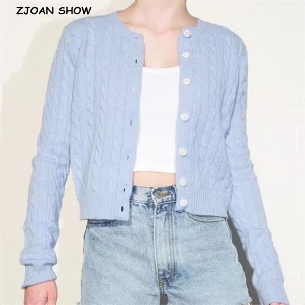 

2020 retro women knit twist striped single-breasted buttons cardigan french exposed navel short knitwear long sleeve jumper c1024, Black