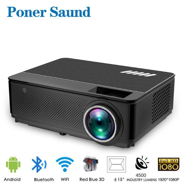 

poner saund m6 projector 1920x1080 full hd full color wireless wifi android 6.0 support multi-screen beamer 3d video proyector