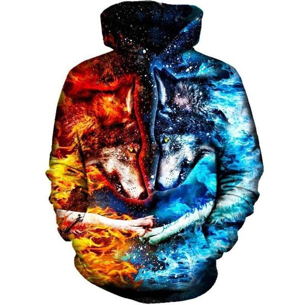 

popular star wolf d digital printing couple hooded sweater mens hooded sweater factory direct sales, Black