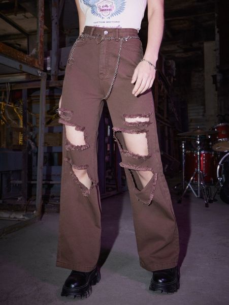 

romwe solid ripped jeans h2fd#, Blue