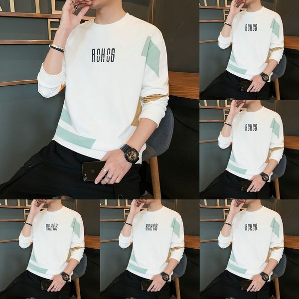 

2zbme men t-shirt men's long sleeve sweater 2020 pullover pullover sweatertsweaterloose student round neck new base shirt sweater for a, Black