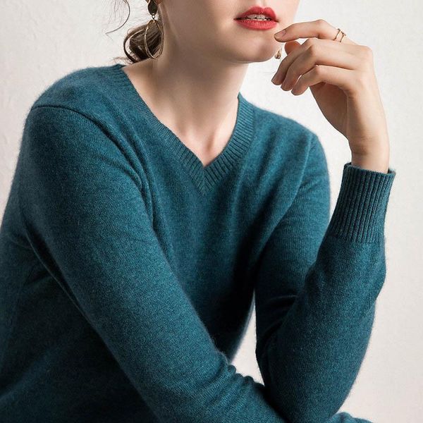 

woman clothes 100% goat cashmere knit sweaters women pullovers 15 colors v-neck soft ladies jumpers1, White;black