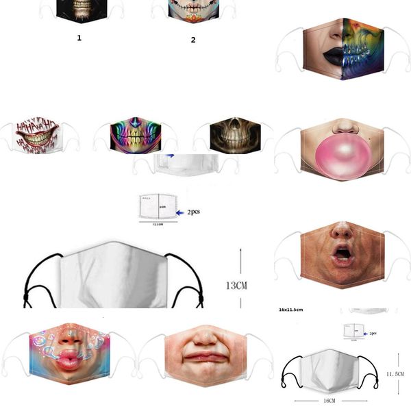 

2021 reusable 3d printing cartoon face masks mouth funny dustproof washable running riding mask with 2pcs filters 1 noz73, Black