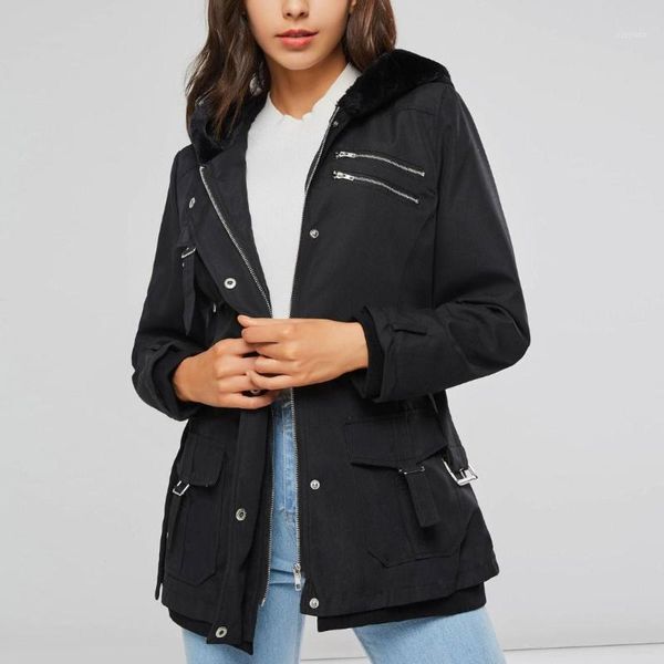 

women hooded cotton padded jacket winter autumn warm slim parkas bomber long coat1, Black