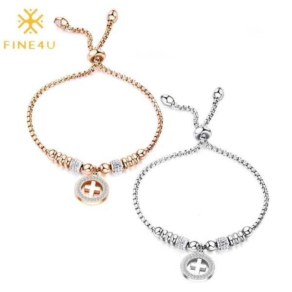 

charm bracelets fine4u b501 adjustable slider cz cross bolo bracelet for women & girls, Golden;silver