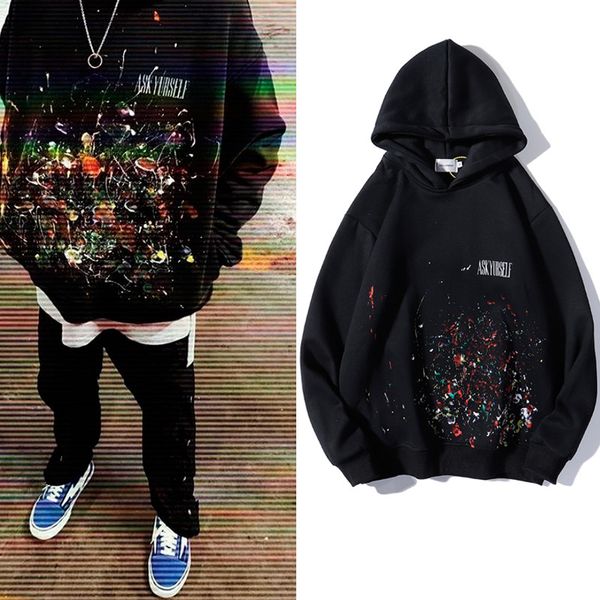 

painted print hoodies men and women fleece oversize loose casual sweatshirt pullover baggy hoody, Black