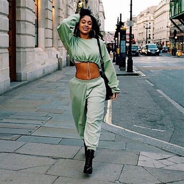 

2021 new female tracksuit ensemble with hoodie two sports clothing neck short sweatshirt casual winter jogging sets oit7, White