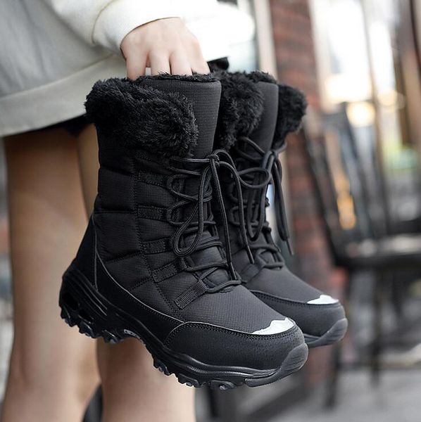 

winter boots women high-water-resistant lace-up shoes plus velvet warm femme botas mujer snow boots thick fur outdoor casual shoes 2021