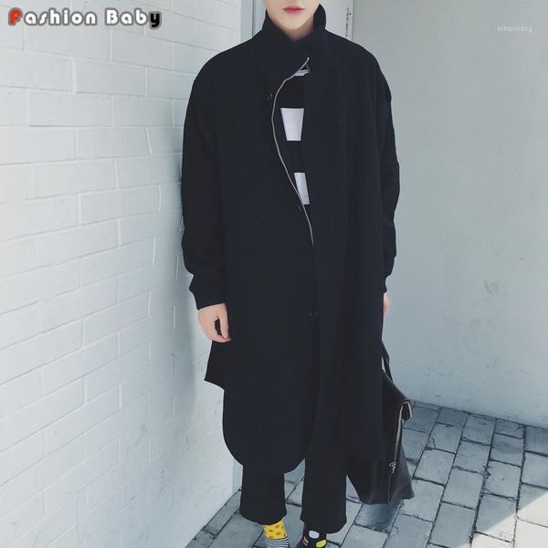 

loose men's batwing sleeve x-long black woolen trench coat unique fashion autumn winter brand warm outwear coats 20201, Tan;black