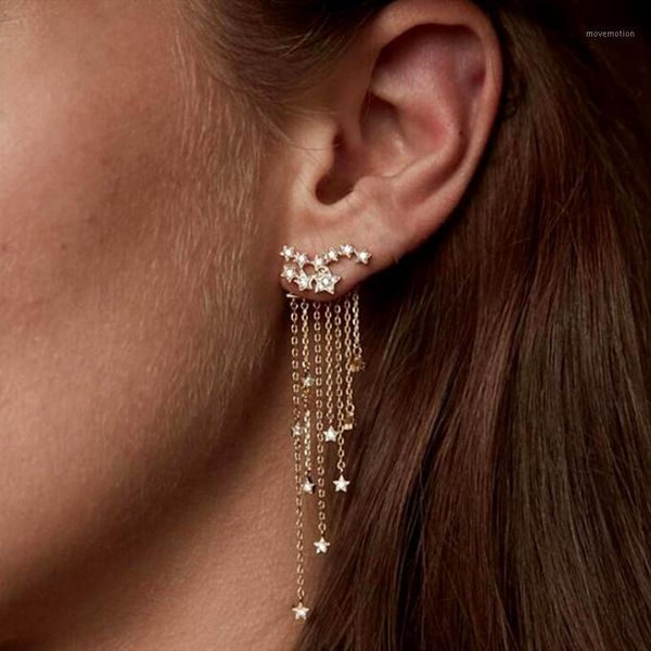 

timlee e287 delicate temperamental star tassels long alloy drop earrings fashion accessories wholesale1, Silver