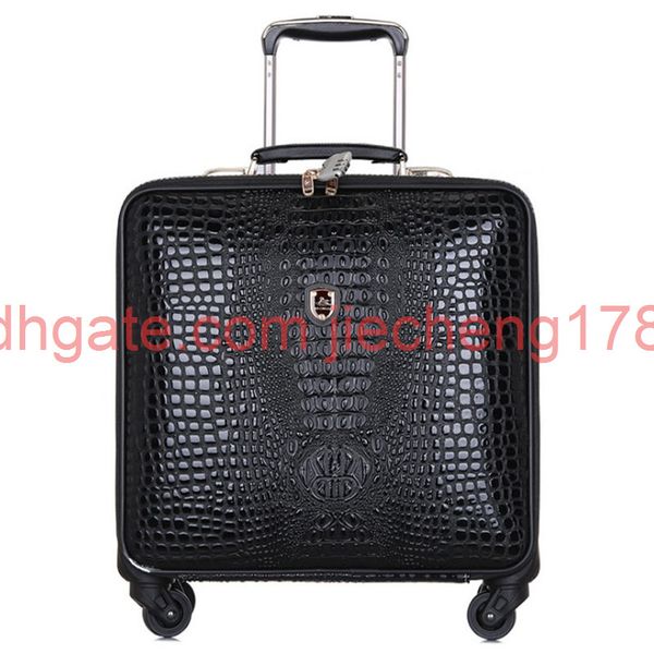 

retro luggage 16 inch men commercial pu crocodile pattern 4 wheels trolley travel suitcase bag woman computer bags aviation box