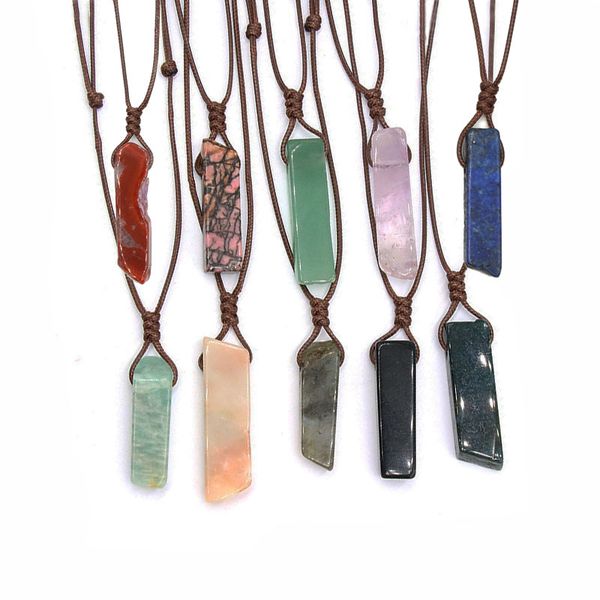 

handmade natural stone irregular rectangle strip healing necklace charm crystal amethyst agate chakra necklaces lazurite birthstone gemstone, Silver