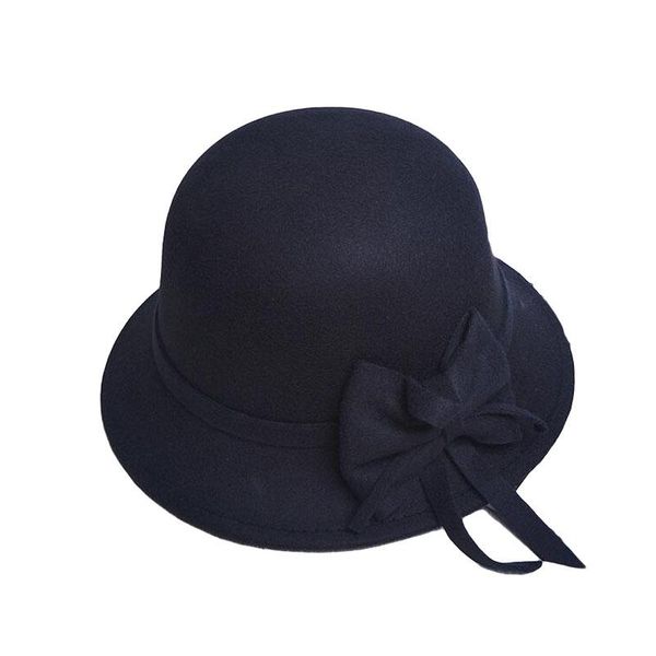 

wide brim hats bingyuanhaoxuan women vintage felt round cloche hat flower bow fedora bowler caps, Blue;gray