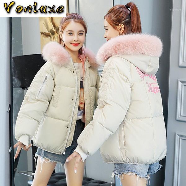 

winter jacket women big fur hooded parkas 2021 new short coat thick down cotton padded ladies chaqueta mujer lwl8961, Black