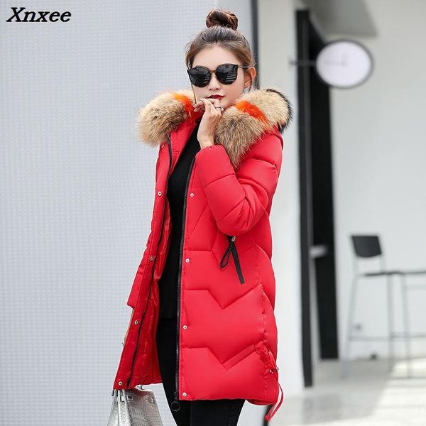 

warm hooded fur collar cotton long parka plus size women winter coat jacket 2020 clothing for mujer feminine de inverno casaco, Black