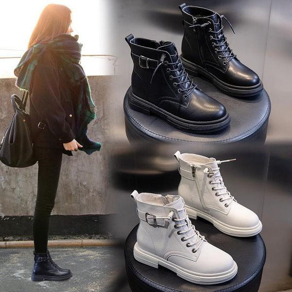 

winter women boots gunuine split leather ankle boots casual motorcycle shoes warm fur lace up buckle shoes zapatos mujer, Black