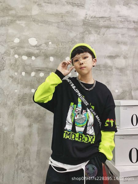 

winter boy's two-piece sweater: children's plush pullover, Black