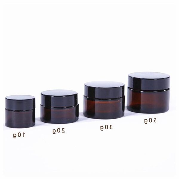 

5g 10g 15g 20g 30g 50g amber glass jar empty refillable bottle cosmetic makeup storage container with gold silver black lid and inner liners