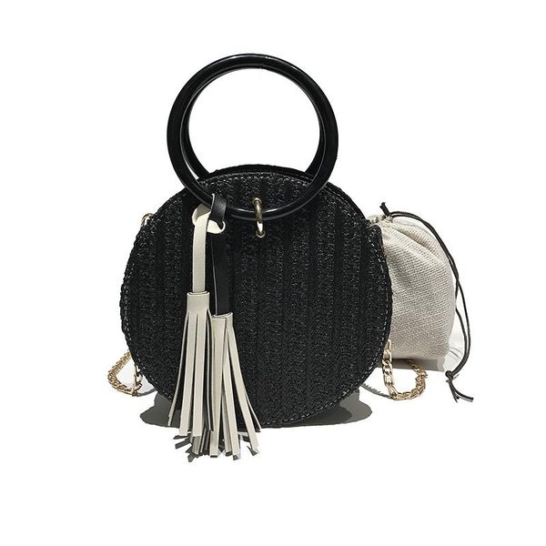 

2020 summer female rattan bag circle handmade crossbody bag with tassel bali style retro straw casual shopping
