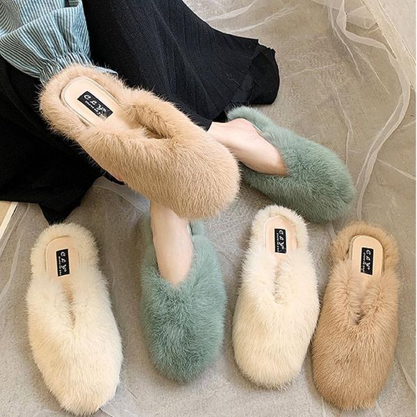 

slippers women winter spring ladies fashion fur footwear non-slip female comfort shoes plush woman flats casual indoors slipper, Black