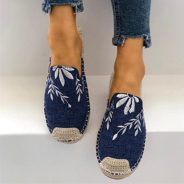 

women embroider hemp flat slippers slip on casual canvas shoes sewing ladies breathable female fashion shoes comfort footwear y200706, Black