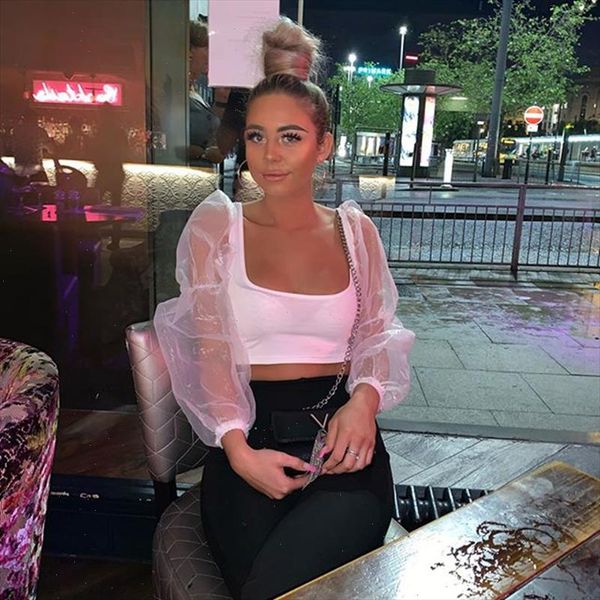 

pre autumn elegant women square neck long lace puff sleeve see through pullover elastic crop blouse, White