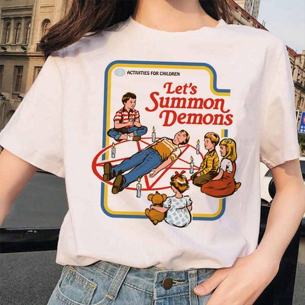 

fashion classic halloween demons t shirt women harajuku ullzang funny casual vintage graphic streetwear punk clothes, White
