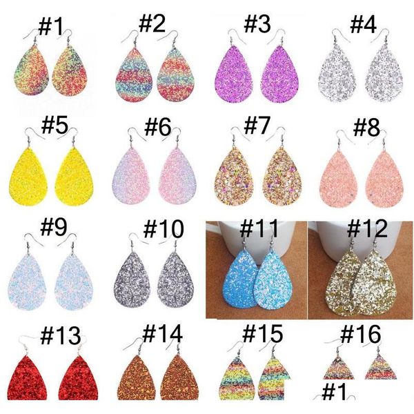 

fashion glitter teardrop pu leather sequins charm earrings water drop drop earrings jew sqcoli new_dhbest, Silver