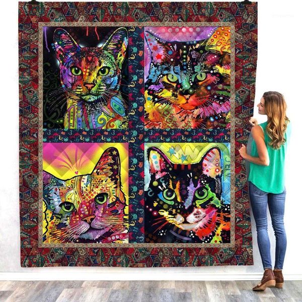 

halloween cat cute 3d printed quilt blanket kids adults bedding throw soft warm thin office blanket with cotton quilt style-51