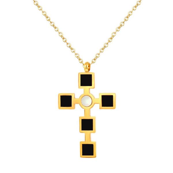 

fysara cross кулон ожерелья из нержавеющей стали balck enamel цепи короткое ожерелье для женщин христианские молитвенные украшения золотой ц, Black