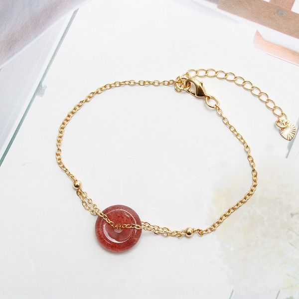 

natural strawberry crystal safetypeach blossom women simple and versatile accessories natural strawberry crystal safetypeach blossom bracele, Golden;silver