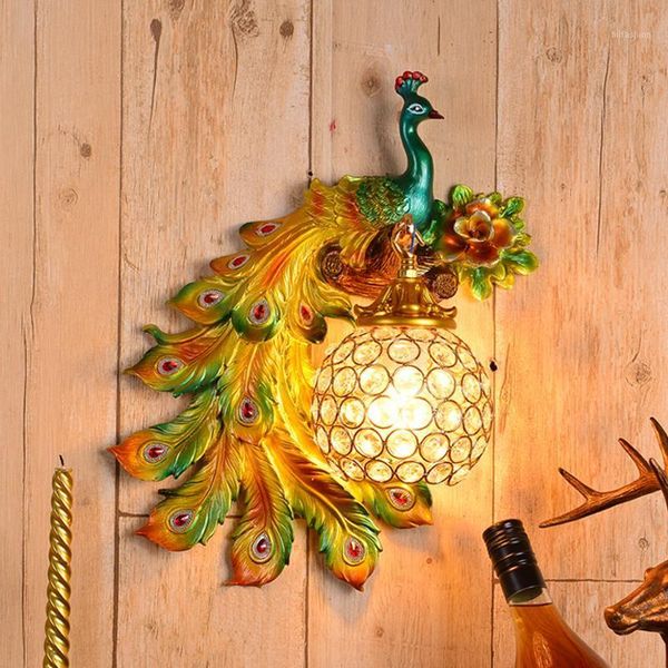 

2021 new products european retro peacock wall lamp creative bedroom living room aisle art wall lamp1
